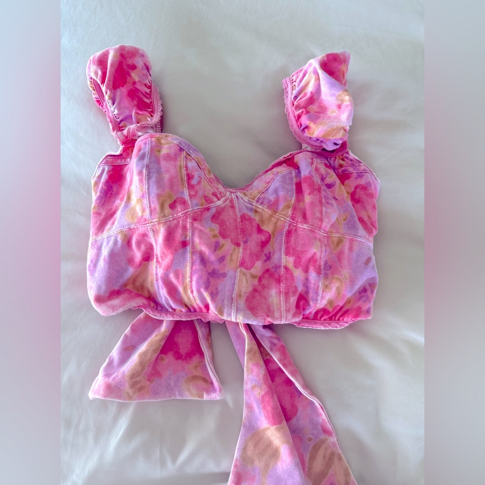New Free People Pink Purple Crop Top with tie back small